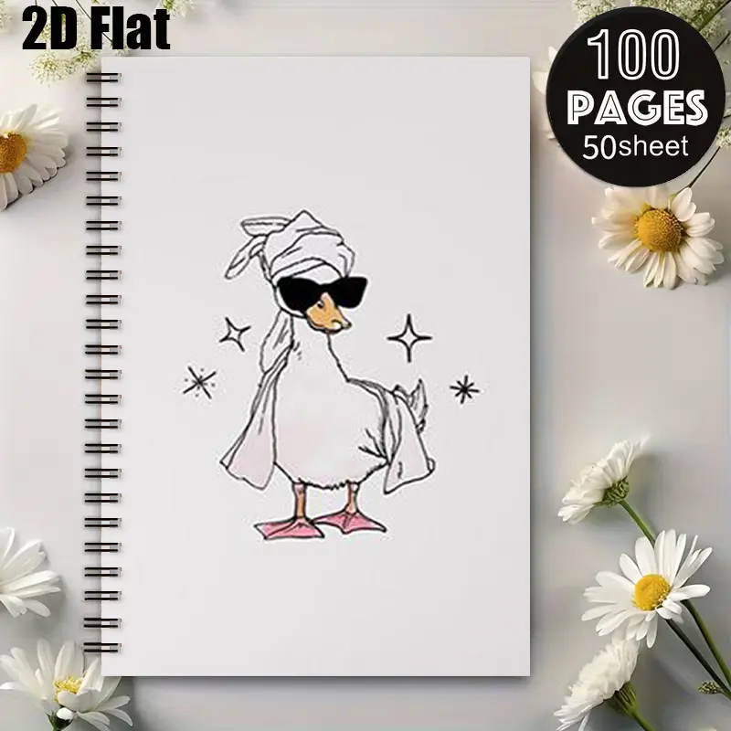 1 Spiral Coil Notebook 5.7x8.26 inch, Cute Duck Design with High-Quality Lined Pages, Durable Binding, Perfect for Daily Journaling, Travel Log, Camping Adventures, Back to School Supplies, Birthday Gift for Students and Duck Lovers [2D] Flat
