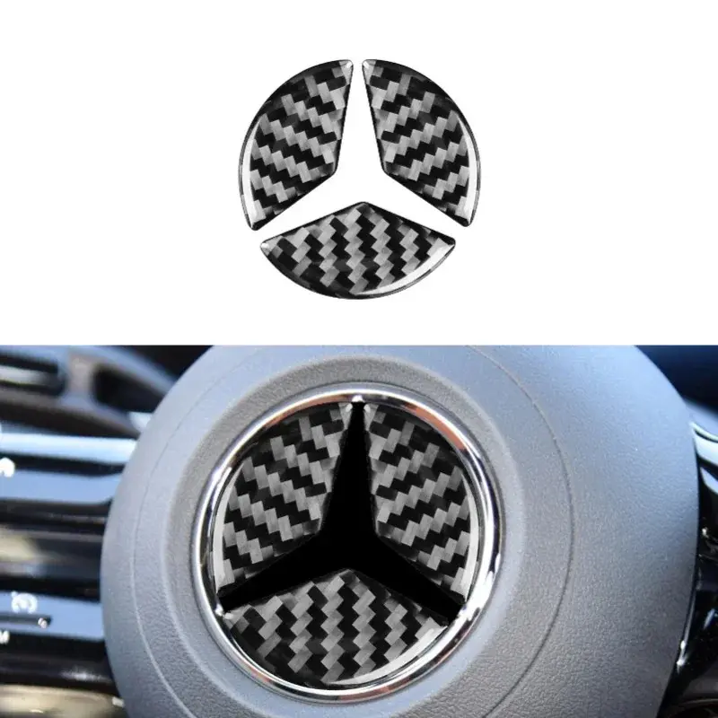 For Benz Car Steering Wheel Sticker, Airbag Cover Trim, Carbon Fiber Sticker, for Mercedes-Benz Cla Gla New C E Class 16-19, Car Decals