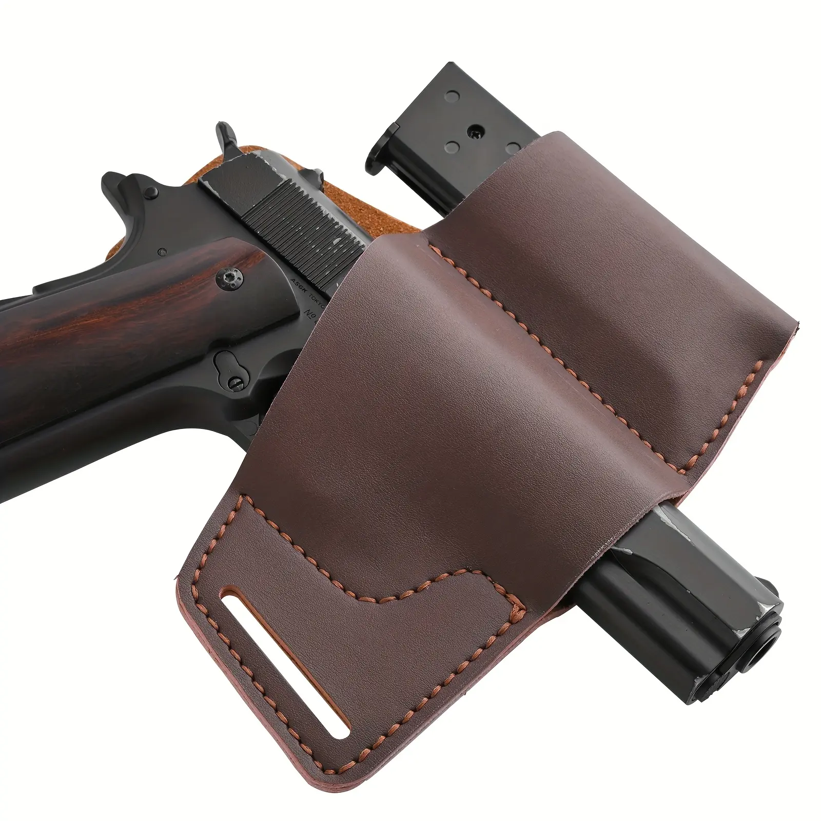 OWB Leather Holster for Concealed Carry with Built in Magazine Pouch Compatible with Glock 17 19 1911 Sig Sauer Springfield Rifles Tactical Shooting Hunting Training Gear