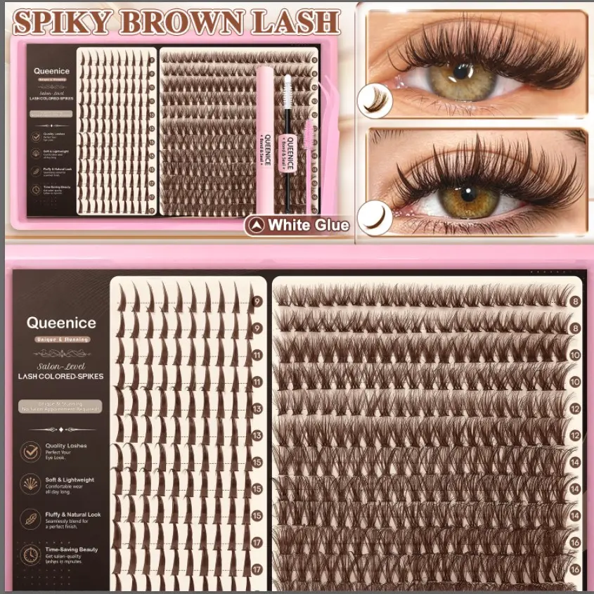 Brown & Spiky Lash Clusters Kit Natural Fairy Wispy Lashes Cluster Eyelash Cluster Extensions Kit C Curve Individual Lashes Extensions Kit For DIY Waterproof & Long-Lasting for Women Eye Makeup Cosmetic, Synthetic Eyelash Extensions