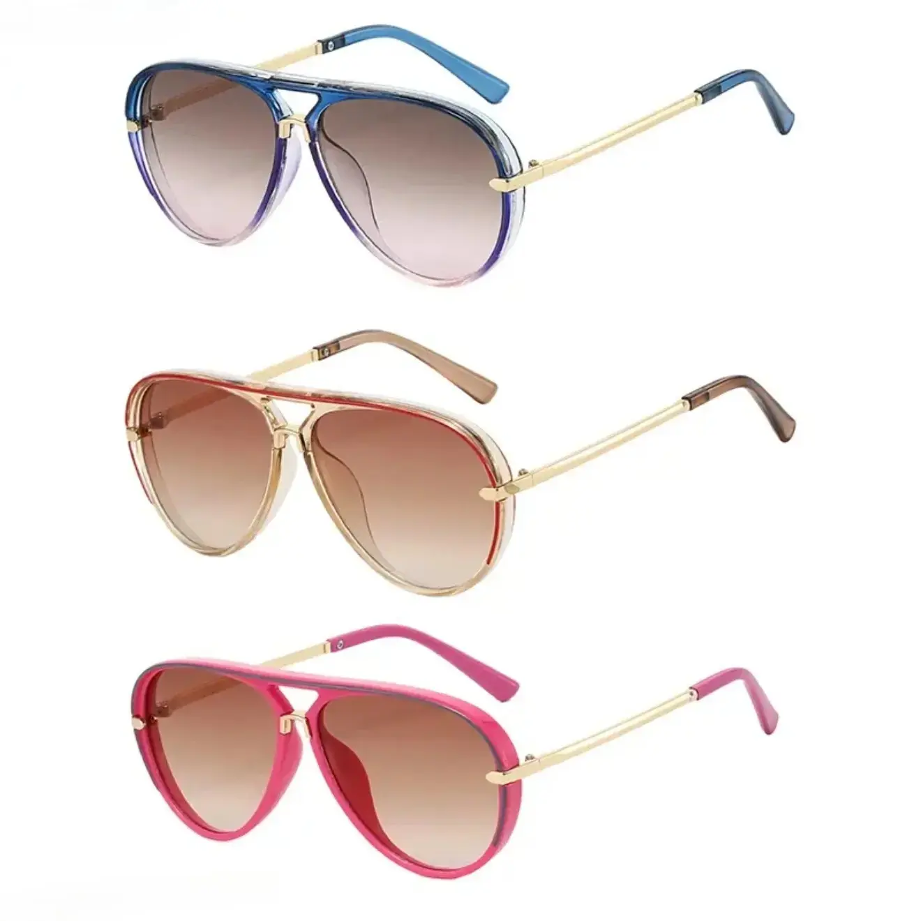 3-piece set of unisex vintage aviator sunglasses, 2026 new gradient lenses, lightweight classic retro style, high UV protection fashionable glasses, perfect for daily wear, driving, travel, and outdoor casual outfits, women's sunglasses, men's sunglasses