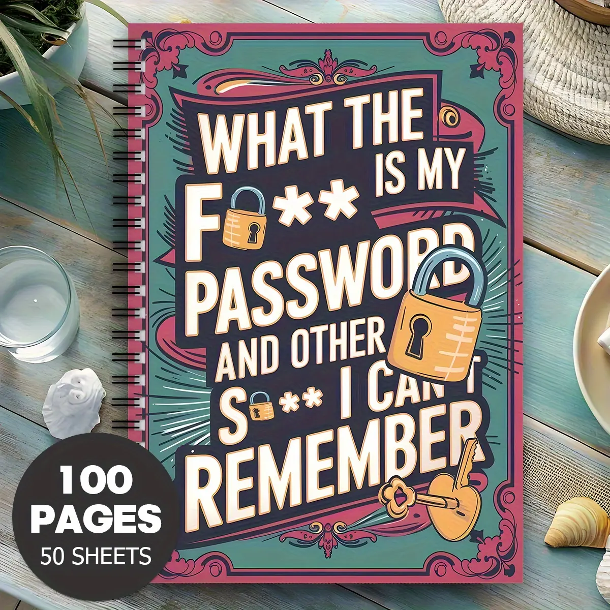 A Password-protected Notebook for Enthusiasts-the Design Includes 'What Is My Password?' Question, Including Illustrations of Locks and Keys, Size 20.98X14.0 Cm, Spiral Binding Plan Book with Perforat