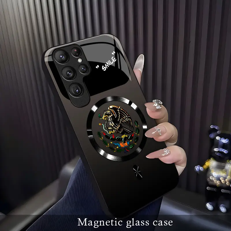 For【Galaxy S24 Ultra】Phone Case, Mexican Eagle Ethnic Totem Phone Case, Vintage Latin Culture Print Design, Shockproof & Wear-Resistant Protective Cover, Magnetic Charging Glass Case, MagSafe，Unisex Ethnic Style Phone Case.-XS9527
