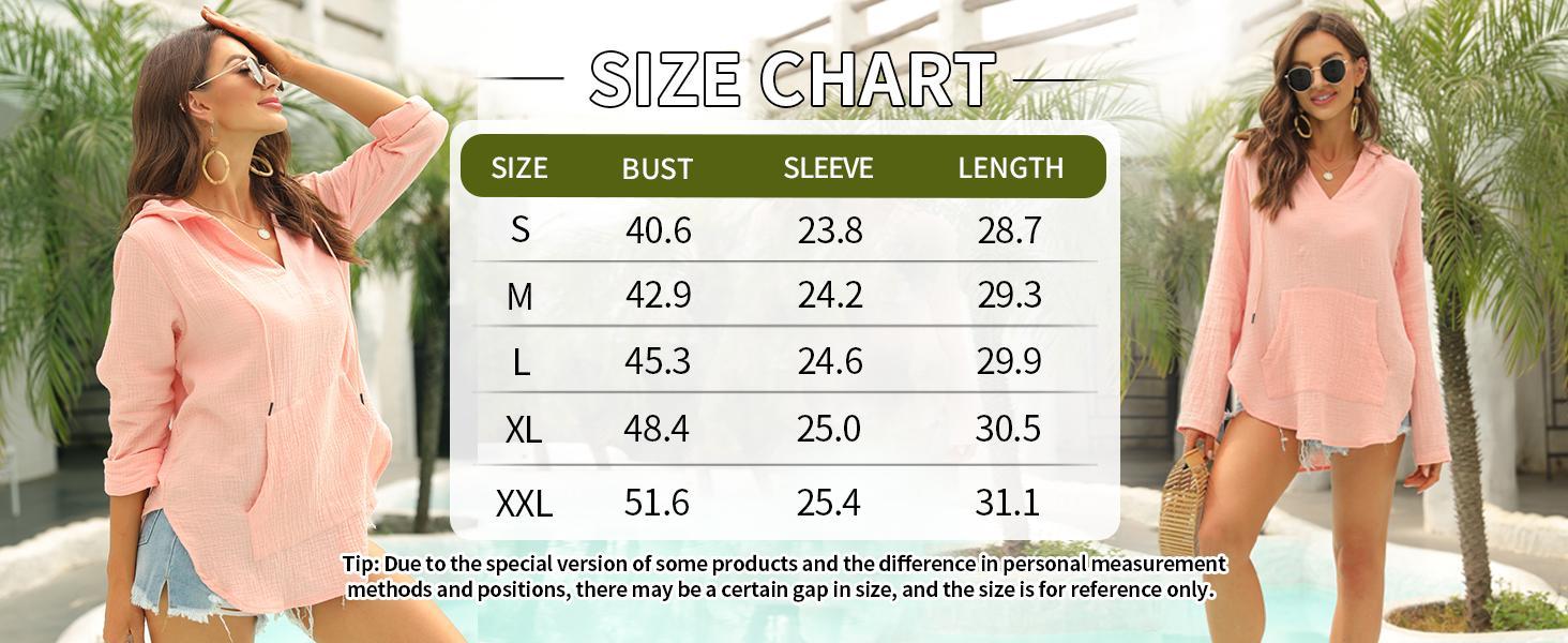 Fashare Women's Beach Cover Up hoodies sweatshirt Long Sleeve V Neck Pocketed Hooded Shirt Top Fashare Women's Beach Cover Up hoodies sweatshirt Long Sleeve V Neck Pocketed Hooded Shirt Top