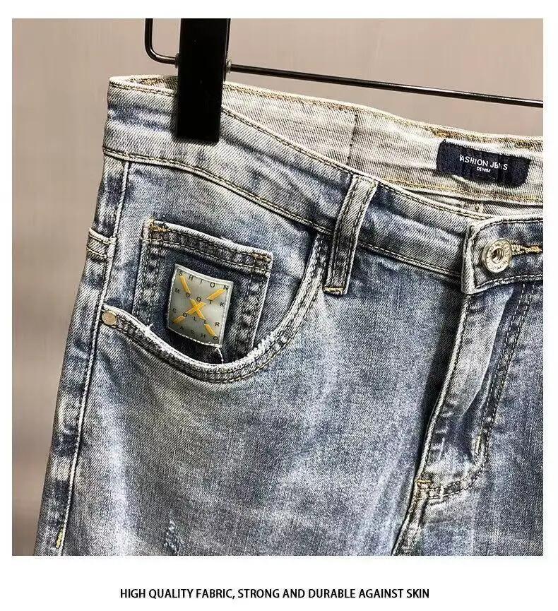 Fashion Men's Casual Jeans vintage Spring and Autumn Slim Ripped Jean Pants with HOLE Design  Men Clothing Luxury Cargo Pants