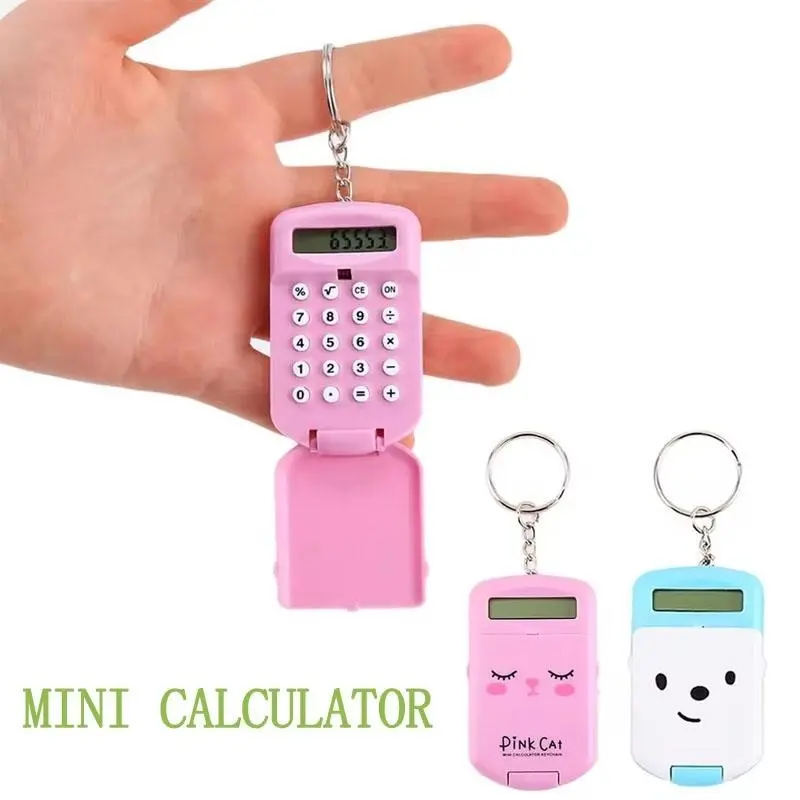 Acrylic Portable Mini Flip Calculator Keychain Pendant, 1.42"x2.36"/3.6cmx6cm Pink/Transparent, Compact Lightweight Easy-Carry Accurate, Everyday School Office Math Stationery Gift for Students, 1.42" X 2.36", 3.6Cm X 6Cm
