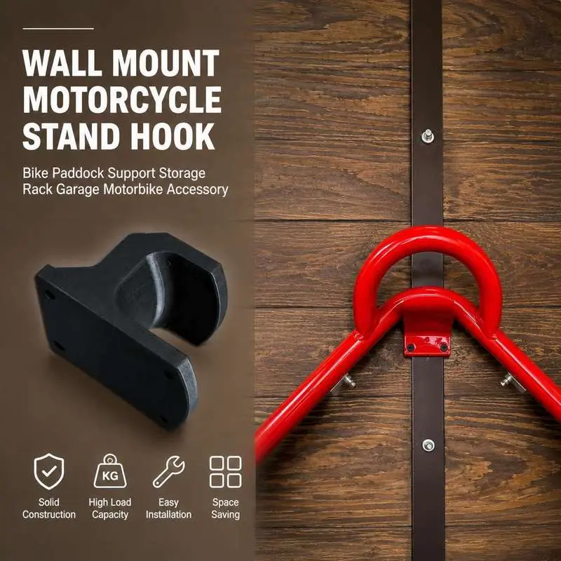 Wall Mount Motorcycle Stand Hook Bike Paddock Support Storage Rack Garage Motorbike Accessory