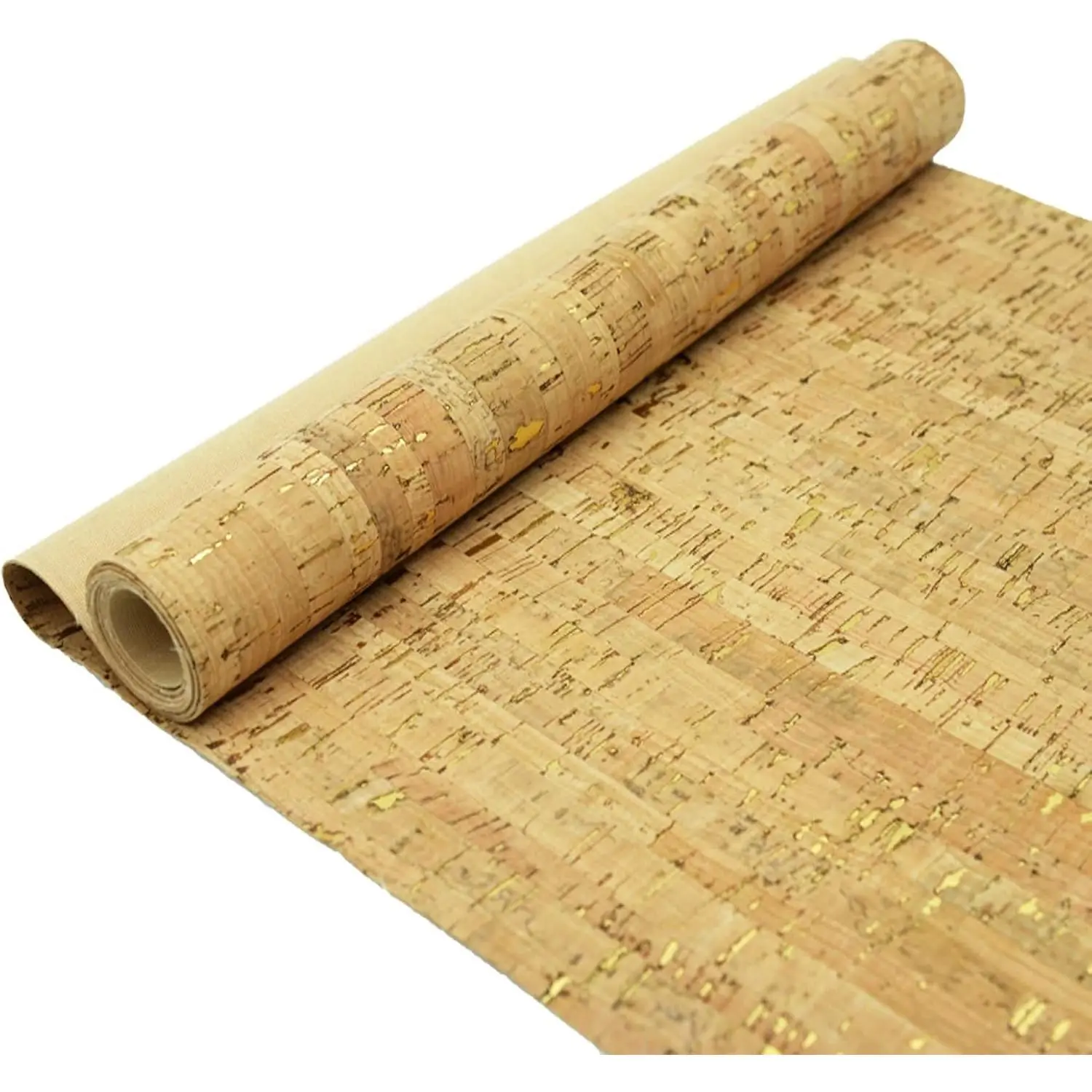 Cork Fabric by the Yard for Sewing: Natural Cork and Gold Embellished Craft Fabric Sheet, Glitter Fabric Roll 12.5 x 52 Inch for Earrings and DIY Handcraft ProjectsGift