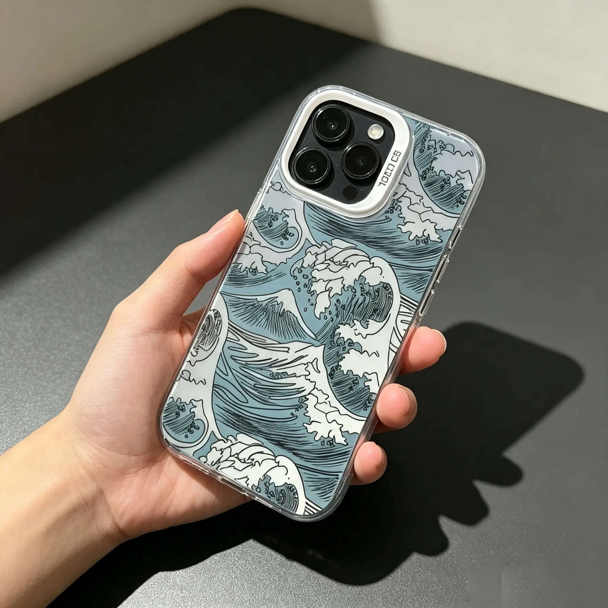 Japanese Kanagawa Wave Mirror Surface Smartphone Casing, Shockproof Protector for iPhone 11-16 Pro Max, Multi-Color, Raised Lens Frame, Hard Street-Style Mobile Phone Accessories Cover, Iphone 14 Pro