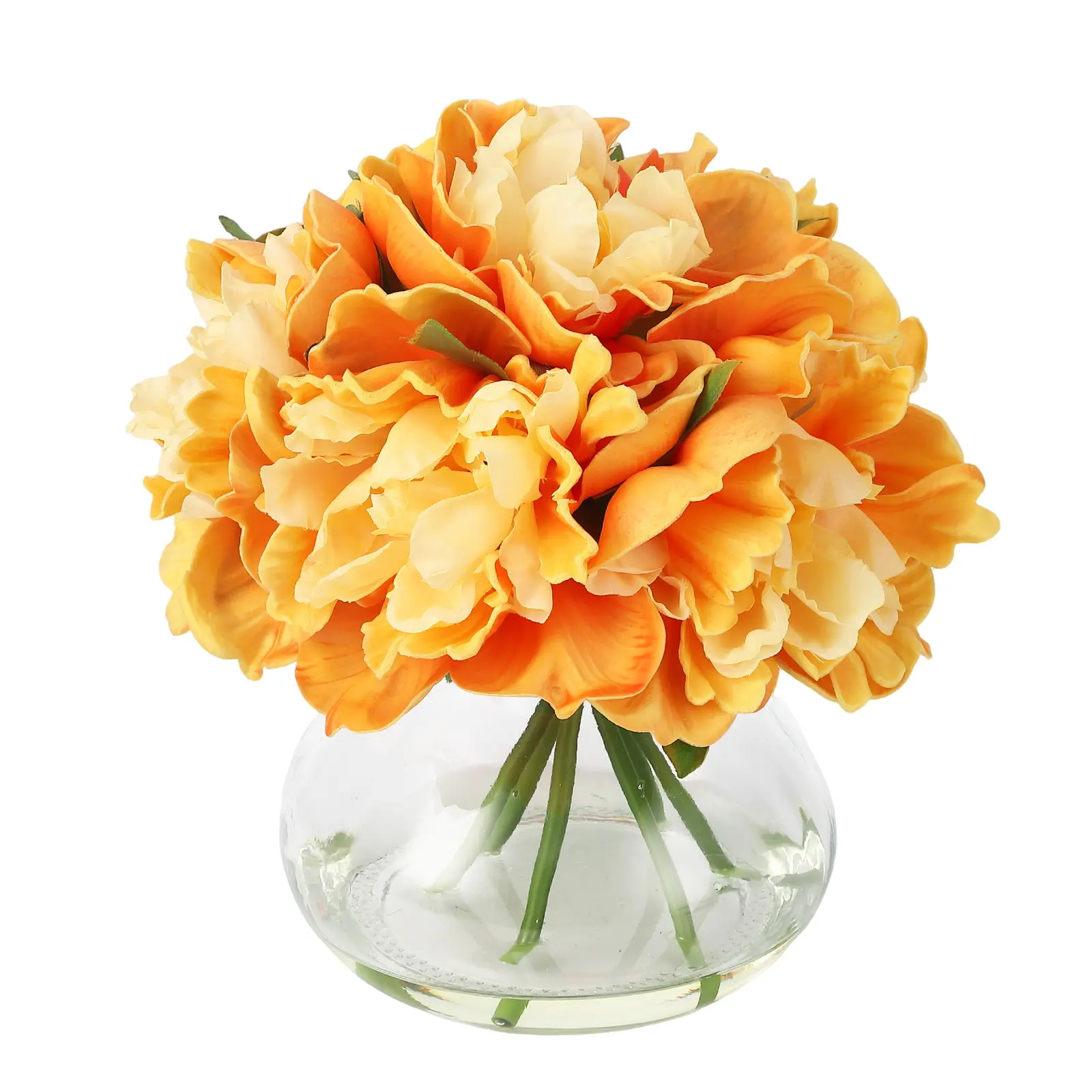 Realistic Silk Peony & Calla Floral Artificial Flower Arrangement in Glass Vase with Faux Water