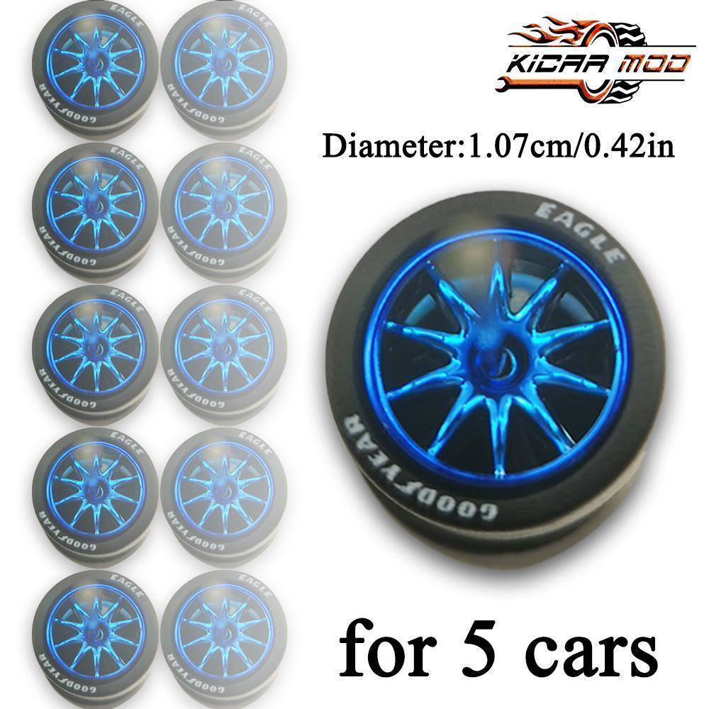 1/64 Wheels with Detachable Rubber Tires Ten Spokes 10.7mm for Model Cars Refiting Parts for Hotwheels (5 sets for 5 Cars)