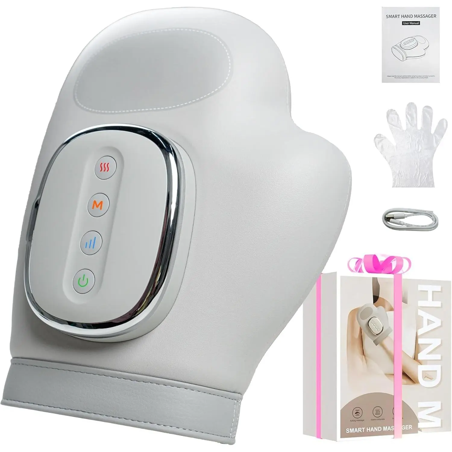 Hand Massager with Heat and Compression, Cordless, Gray |   Large Hand Chamber Fits Left or Right Hand, with 5 Compression Levels, 3 Modes, and 3 Heat Levels, Gift for Women Men