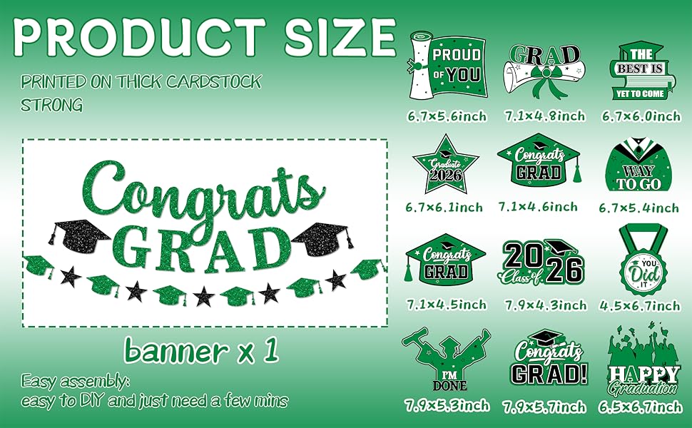 Green Graduation Decorations 2026, Graduation Decorations Class Of 2026 Green and Black Graduation Banner Graduation Congrats Grad Hanging Swirls for College Grad Party