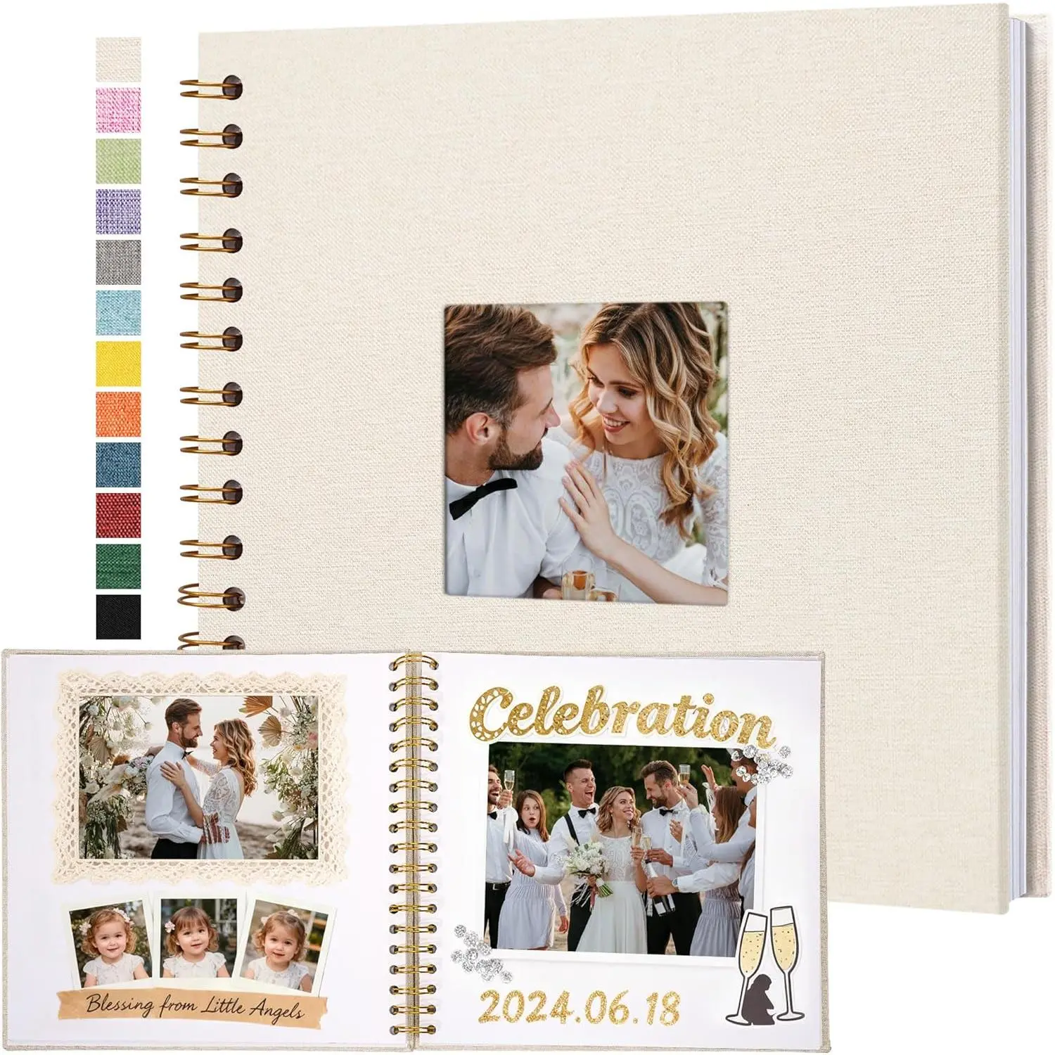 Covered Scrapbook Photo Album, 8x8 Inches with Hardcover Kraft White Pages - for Travel, Wedding, Guest Book, Christmas, Baby Shower (20 Sheets/40 Pages)