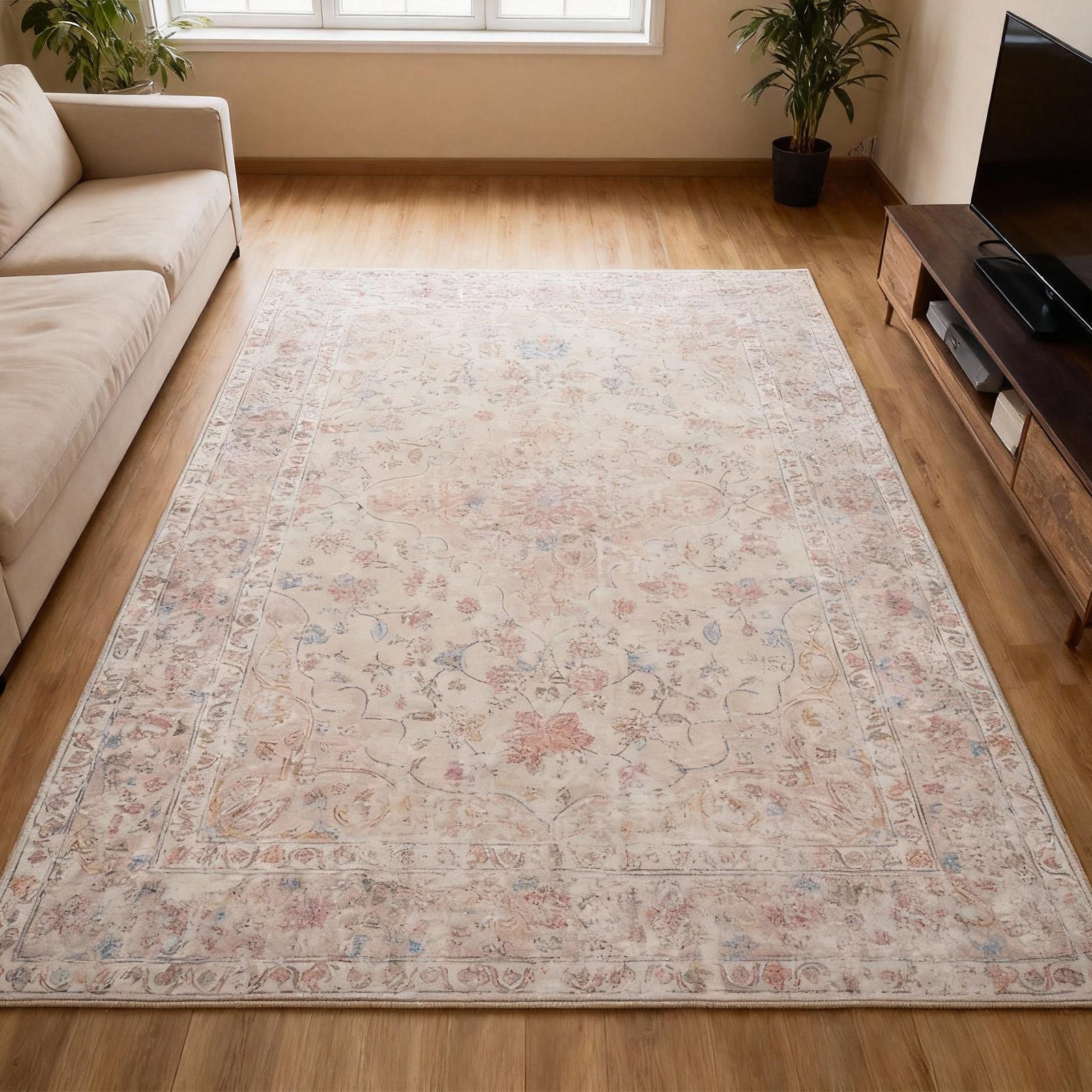 [ Black Friday]Washable Area Rug – 9x12 Beige  Ultra-Soft Vintage Boho Faux Wool Carpet for Living Room, Dining Room, Bedroom, Home Office, Non-slip Backing, Durable and Wear-resistant, 4x6, 5x7,6x9, 8x10, 9x12 Feet