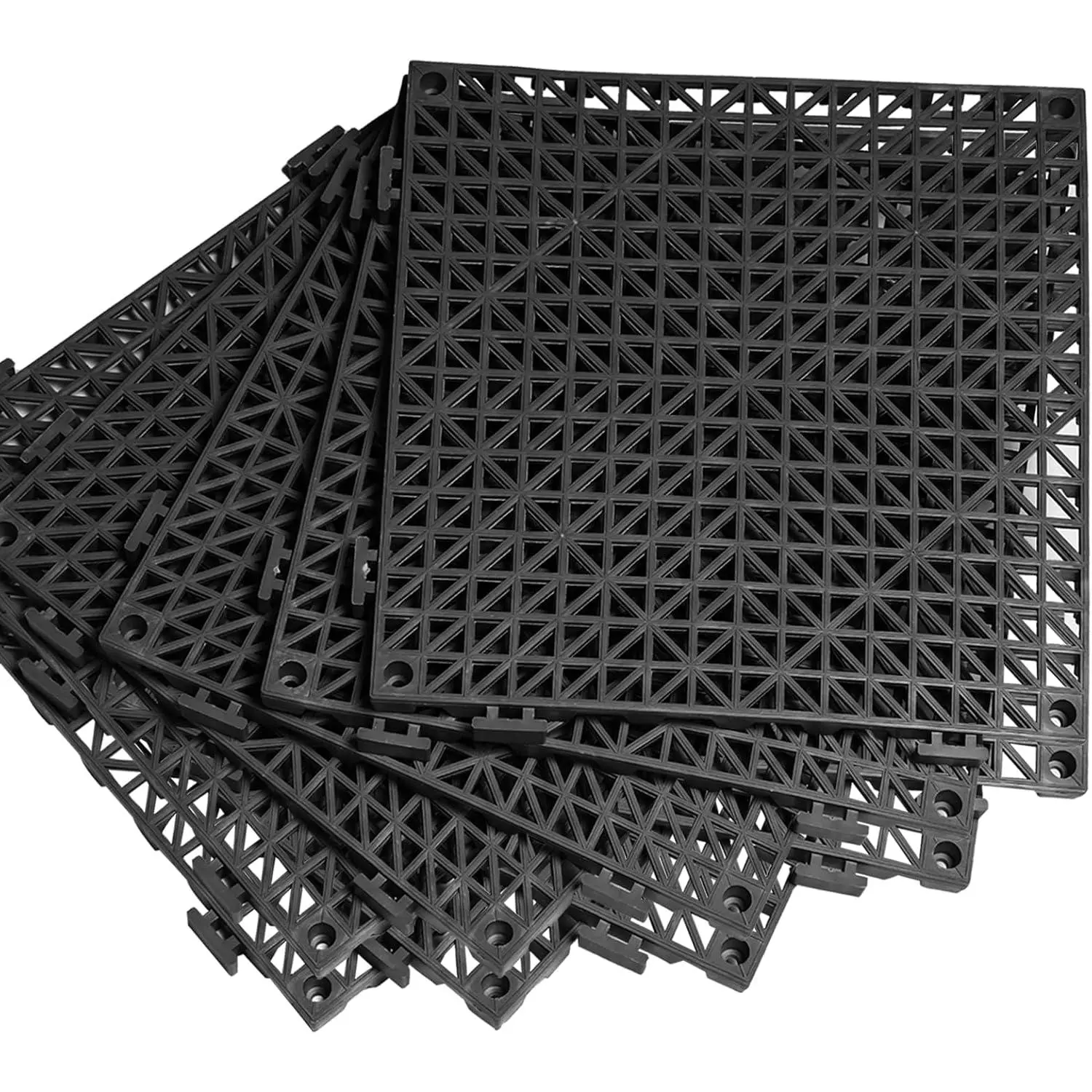 12” x 12” Drainage Interlocking Floor Mats 8 Pack for Outdoor and Indoor | Non-Slip Pool Deck Drain Mats Soft PVC Splicing Modular Cushion Rubber Flooring Tiles with Holes for Basement Garage Shed