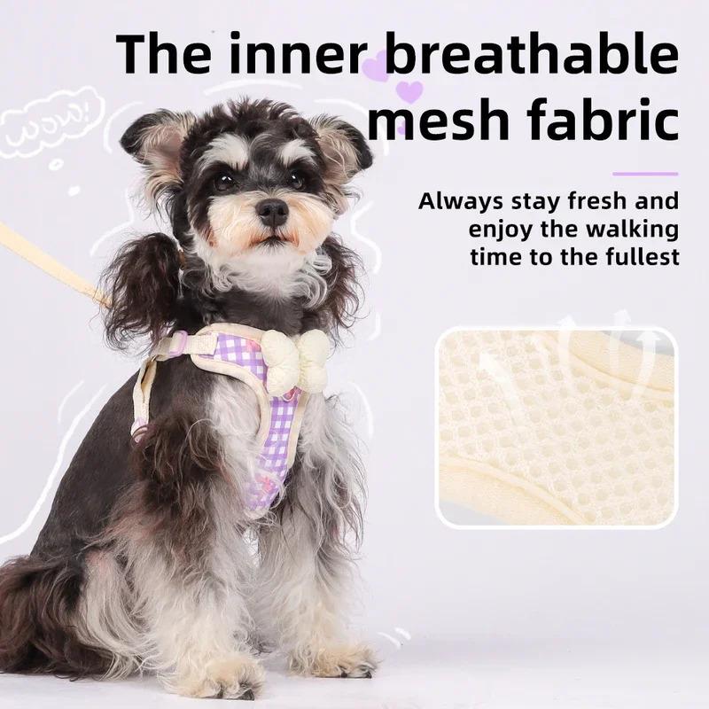 Cute Checkered Bow Tie Dog Harness Anti-Pull Dog Collars Adjustable Pet Harnesses Vest for Small  Dogs Walking Pet Supplie