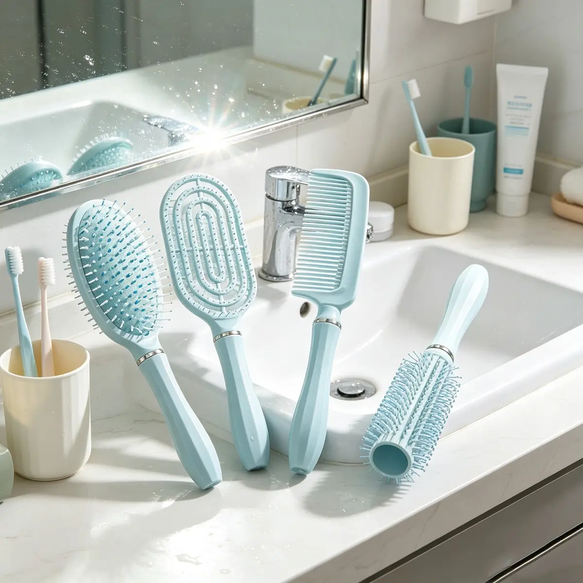 4 Piece Curling Set, Curl Brush, Smooth Back Comb, Suitable for All Hair Types, Styling and Grooming Curls, Reduces Pulling