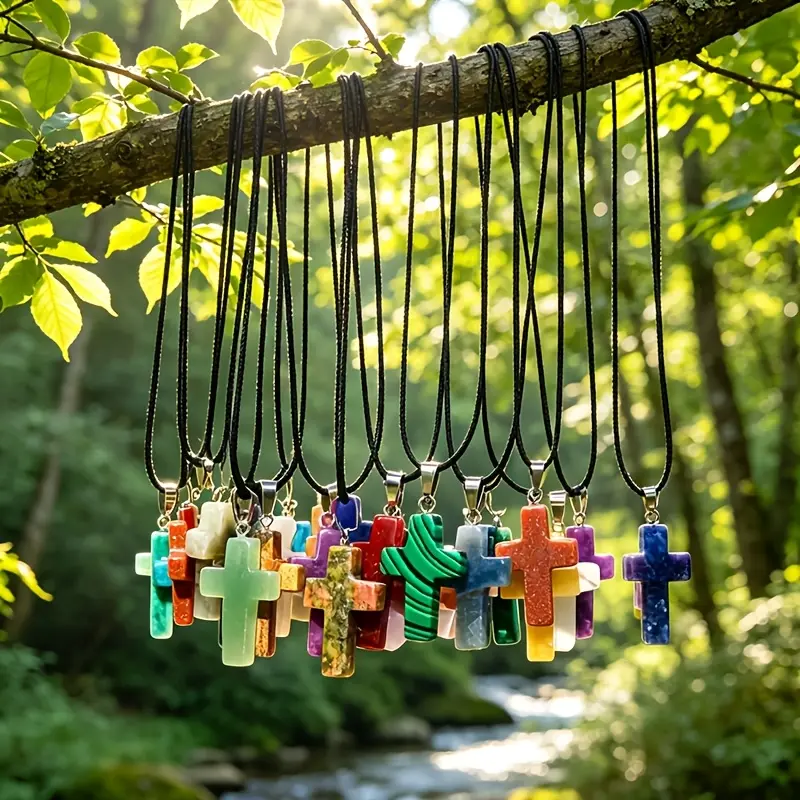 20Pcs Glass Bead Cross Pendants Necklace, Fashionable Cross Pendants, Paired with an Adjustable Black Necklace, Suitable for DIY Making of Necklaces, Bracelets, and Earrings, a Gift for Mother's Day and Valentine's Day, Mixed Colors