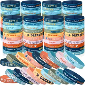 60 Pcs Inspirational Motivational Silicone Bracelets Rubber Wristbands with Quotes for Kids Children Teens Women Men Ideal for School Home Office Party Favor Gifts