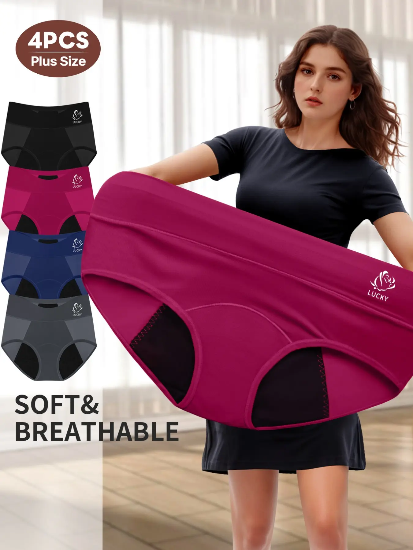 4-Pack Menstrual Underwear Set, Natural Fit, Enhances Comfort with Sanitary Pads, Loose-Fit Design, All-Season Wear, Plain Style