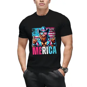 Men's 'Merica Bear' Graphic T-Shirt, Casual Streetwear Short Sleeve Top in Soft Breathable Fabric for 4th of July