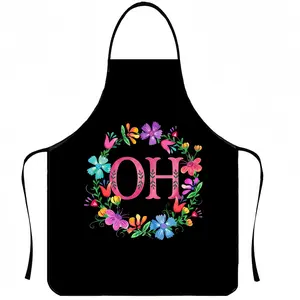 Floral Letter Print Polyester Apron, 1 Count ﻿Cool Summer Cooking Apron,﻿Kitchen Apron,Apron for Women,Cleaning Tool,CA,TX,NY,OH,PA,FL,IL,Nail Tech,Garden Tool,﻿Kitchen Essential,Nails Design Tool