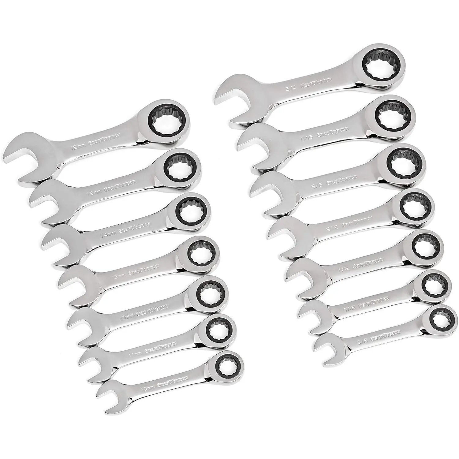 14 Pc.12 Point Stubby Ratcheting SAE/Metric Combination Wrench Set - 85206