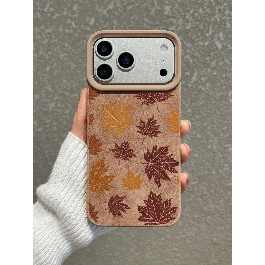 1pc Vintage Autumn Maple Leaf Faux Suede Brown Skin-Friendly Phone Case Covers, Girls Autumn Thanksgiving Faux Leather TPU Soft Shell Full Coverage Anti-Drop Compatible With IPhone18 Pro 18 ProMax 17 16 15 14 13 12 11Pro Max X/XS Fast Shipping