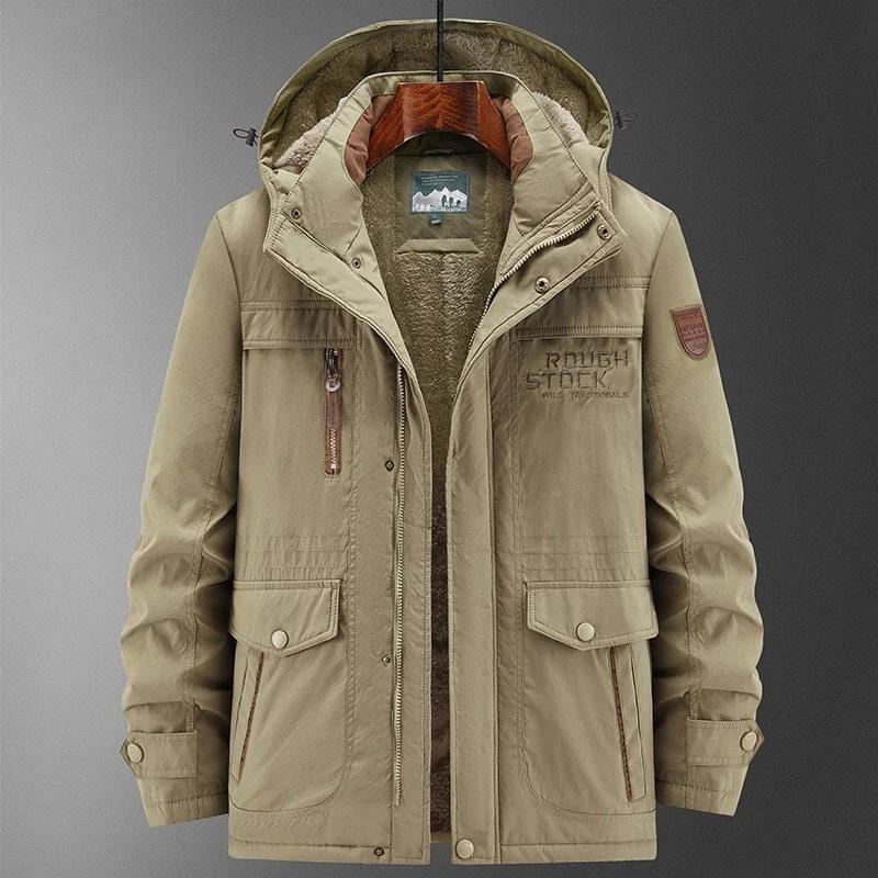 New Winter Men's Jacket High-Quality Thick Wool Cold-Proof Detachable Hooded Parka Casual Skiing Hunting Windproof Warm Coat