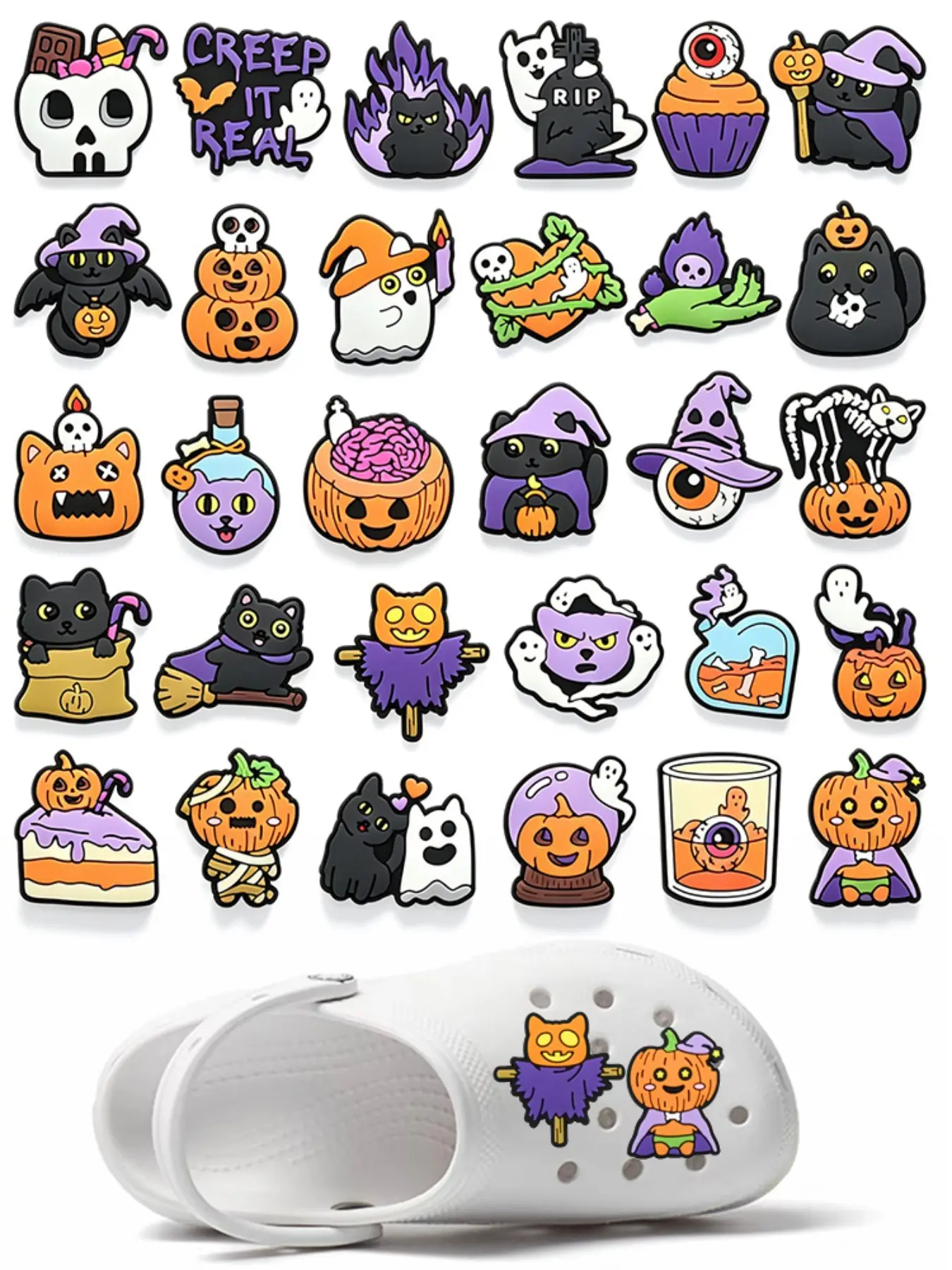 30pcs Halloween Cartoon Shoe Charms For Bubble Slides Clogs Sandals,PVC Shoe Decorations Accessories Buckle For Christmas Birthday Gifts