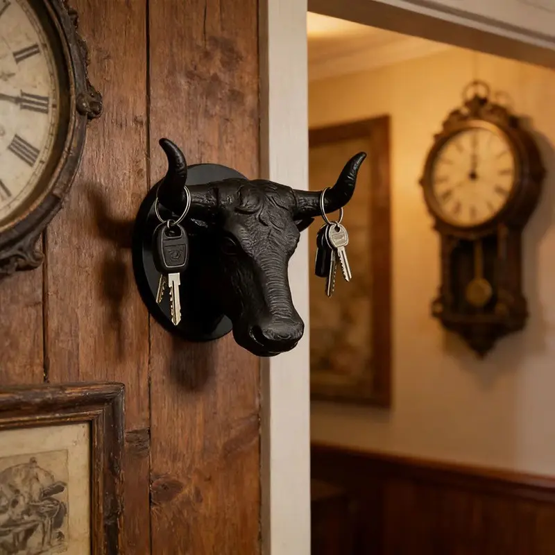 New Bull Head Hook Wall Mount, Living Room Bedroom Hat Rack Decor, Decorative Hooks, 3D Bull Head Decoration, Halloween Ornament, Party Gift