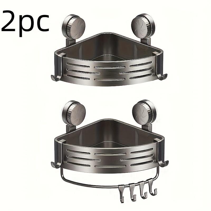 2-Piece Suction Cup Triangle Bathroom Storage Rack, Wall Mounted No-Drill Washbasin Toilet Organizer, Plastic Corner Shelf, Set
