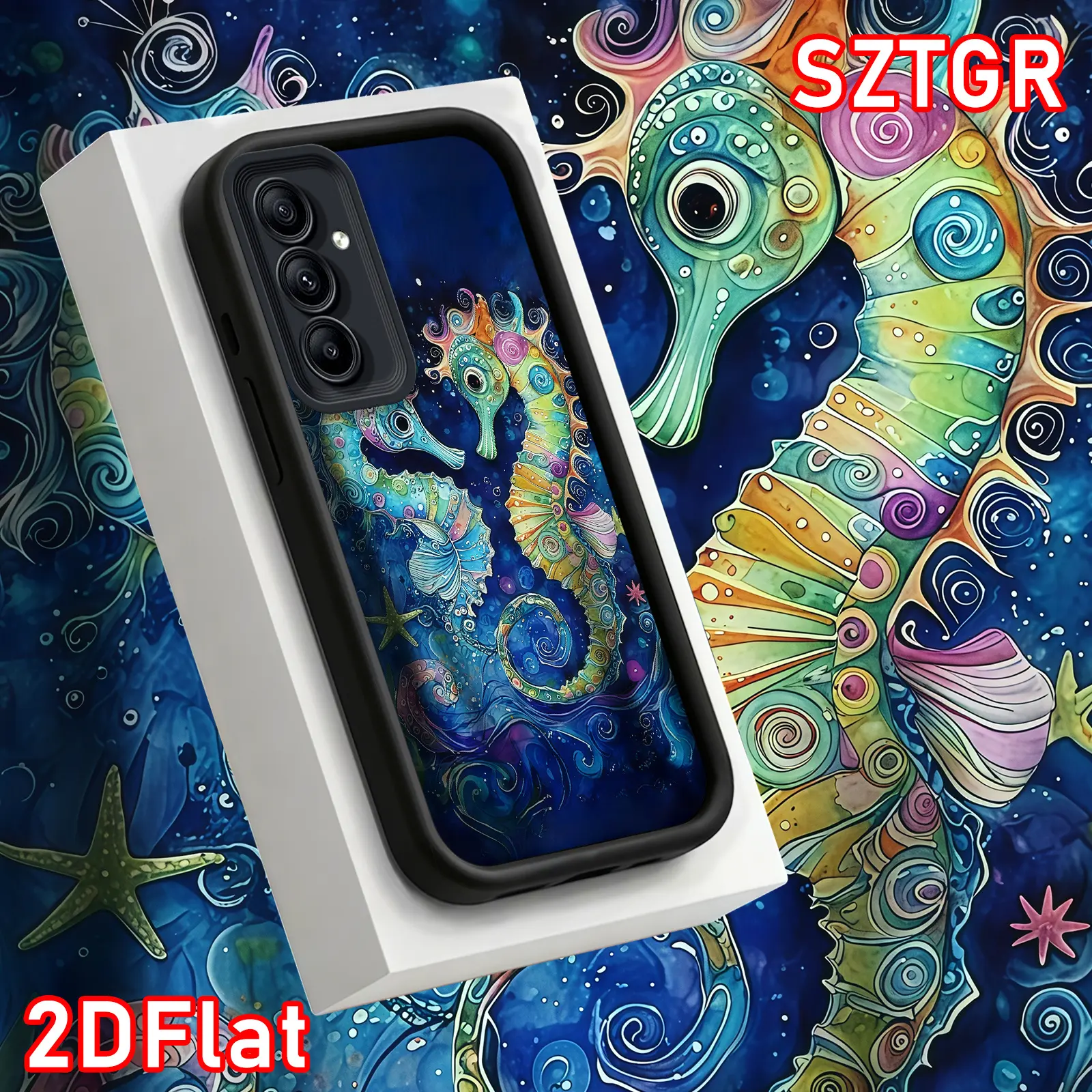 Phone Case - 2D Colorful Seahorse Phone Case for Galaxy S26 S25 S24 S23 S22 S21 Fe Plus Ultra A13 A14 A15 A16 A17 A33 A34 A35 A36 A52 A53 A54 Note20, Gift for Her, Elegant Fashion, Accessories, One-Piece