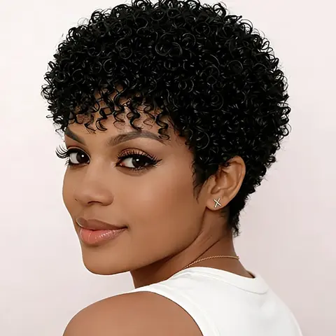 【Black Friday】180% Density 6-Inch Women's Afro Kinky Curly Pixie Cut Wig, Glueless Rose Net, Perfect for Daily Wear, Carnival & Holidays