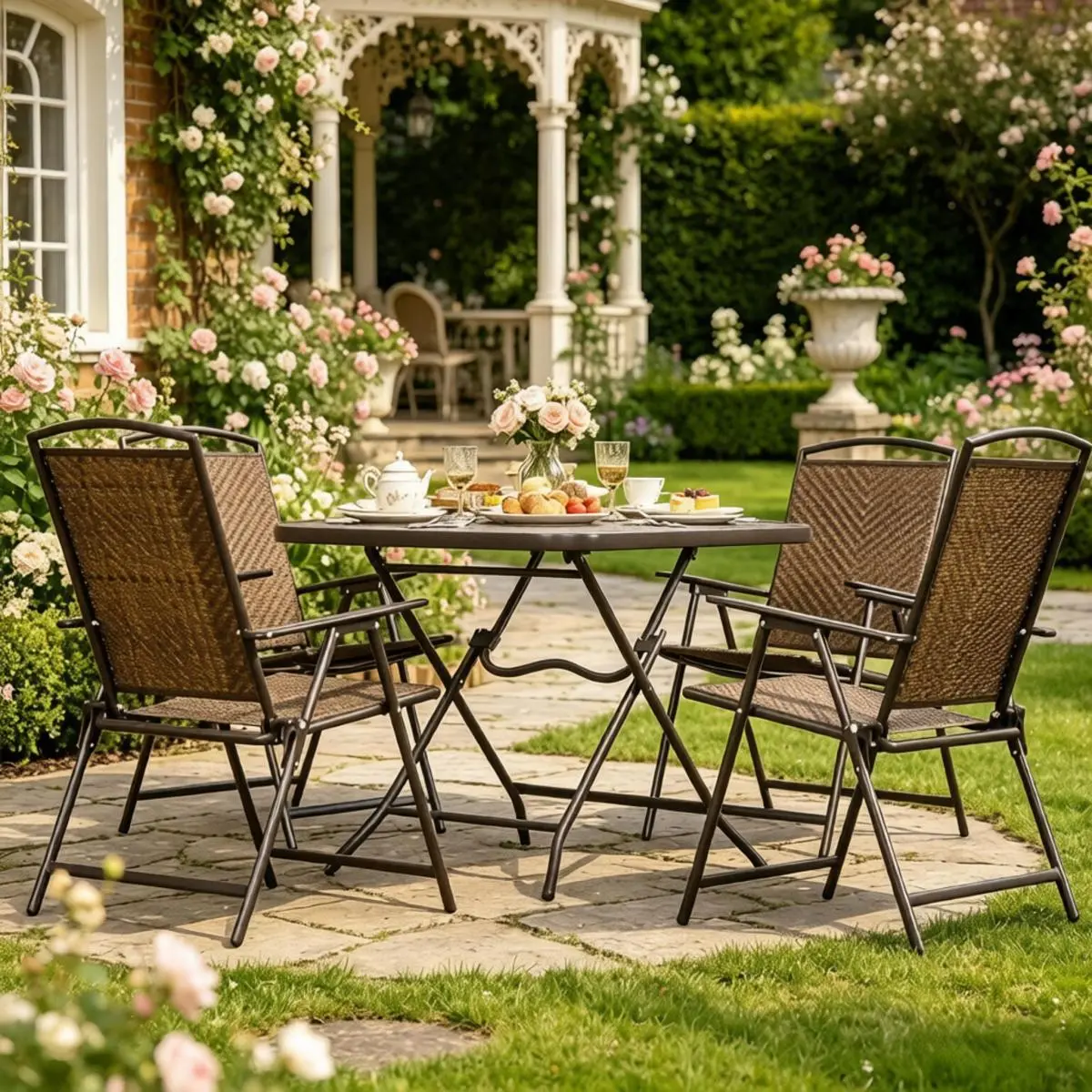AobtkelSpace-Saving Outdoor Furniture Set,Foldable Patio Dining Set,Five-Piece Garden Conversation Set On-Site premium weed barrier landscape fabric