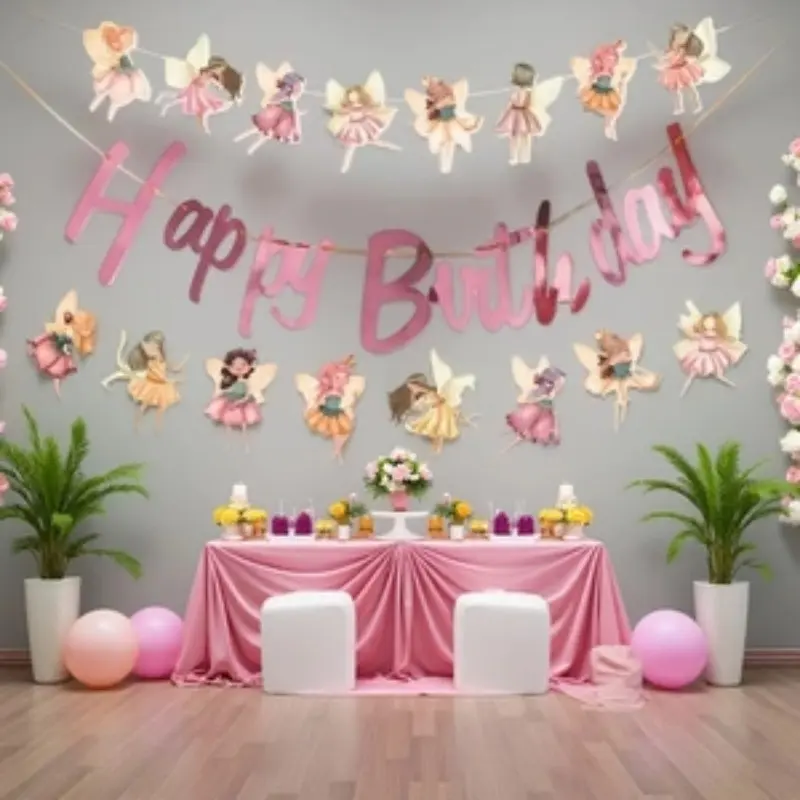 Flower Fairy Birthday Decoration Banner, Decorative Banner, Perfect for Party Decorations, Baby Baptism Themes, Table Background Decor, Event Accessories, Party Banners