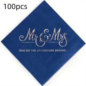 Wooden Mr & Mrs Napkin, 100pcs/set Letter Pattern Napkin, Wedding Napkin, Tableware for Home Kitchen Restaurant, Party Supplies