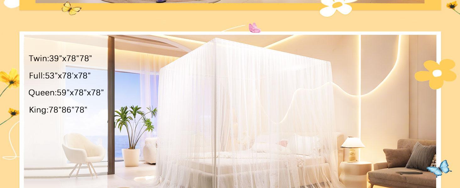 4 Corners Post Net - Cozy Drape Netting 3 Opening Bed for Girls Bed Boys Adults (Twin,White)
