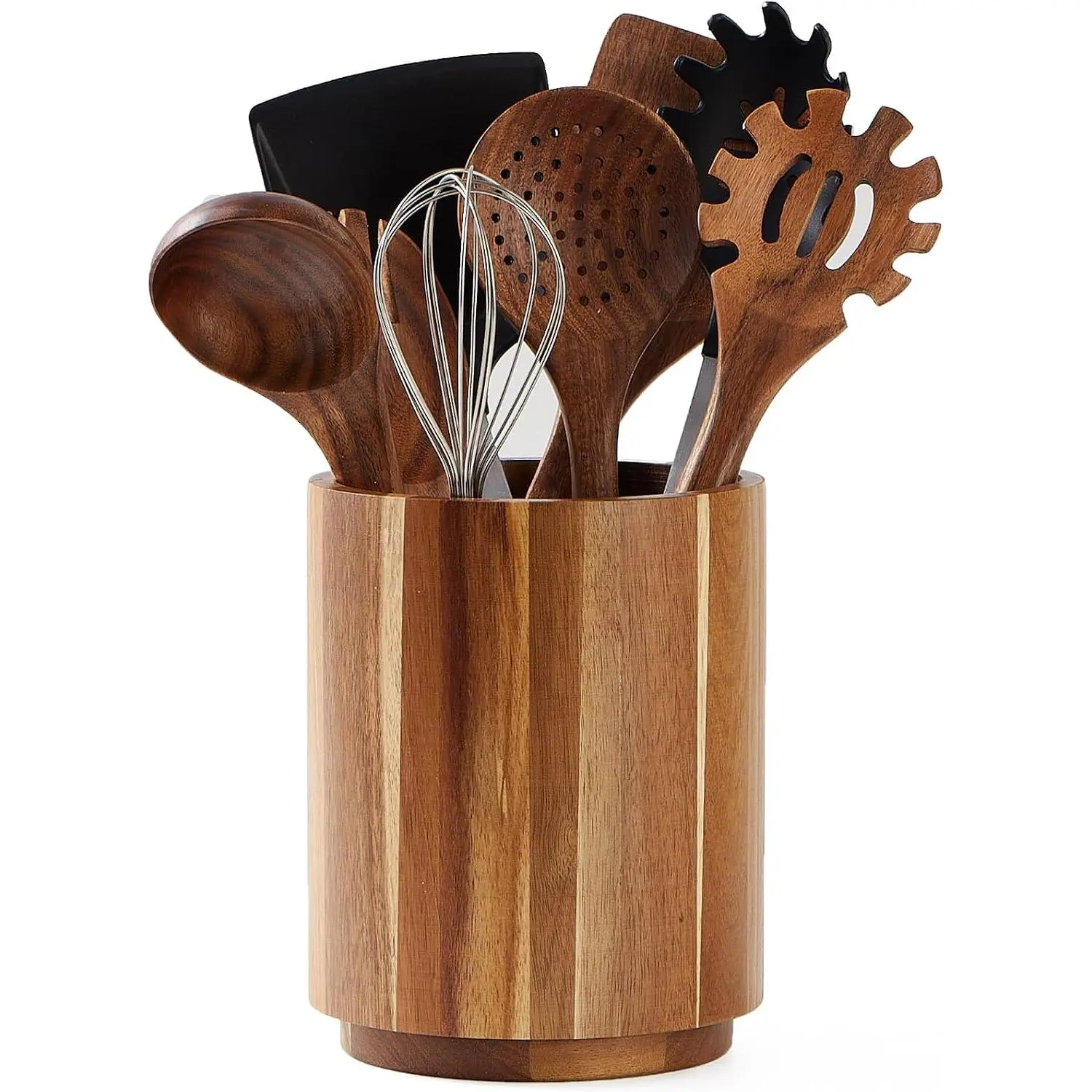 Thick Sturdy Acacia Utensil Holder, 360° Rotating Large Kitchen Storage Organizer for Countertop Decor