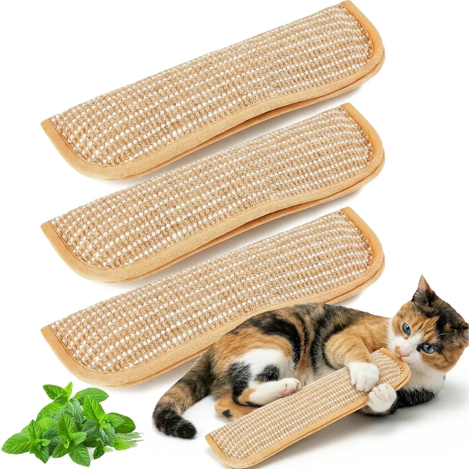 3Pcs Organic Catnip Pillows Indoor Cats - 10000mg A+ Catnip, Sisal Scratcher Mat, Durable Teething Toy Aggressive Chewers,Boredom, Anxiety Relief (3Pcs Small)