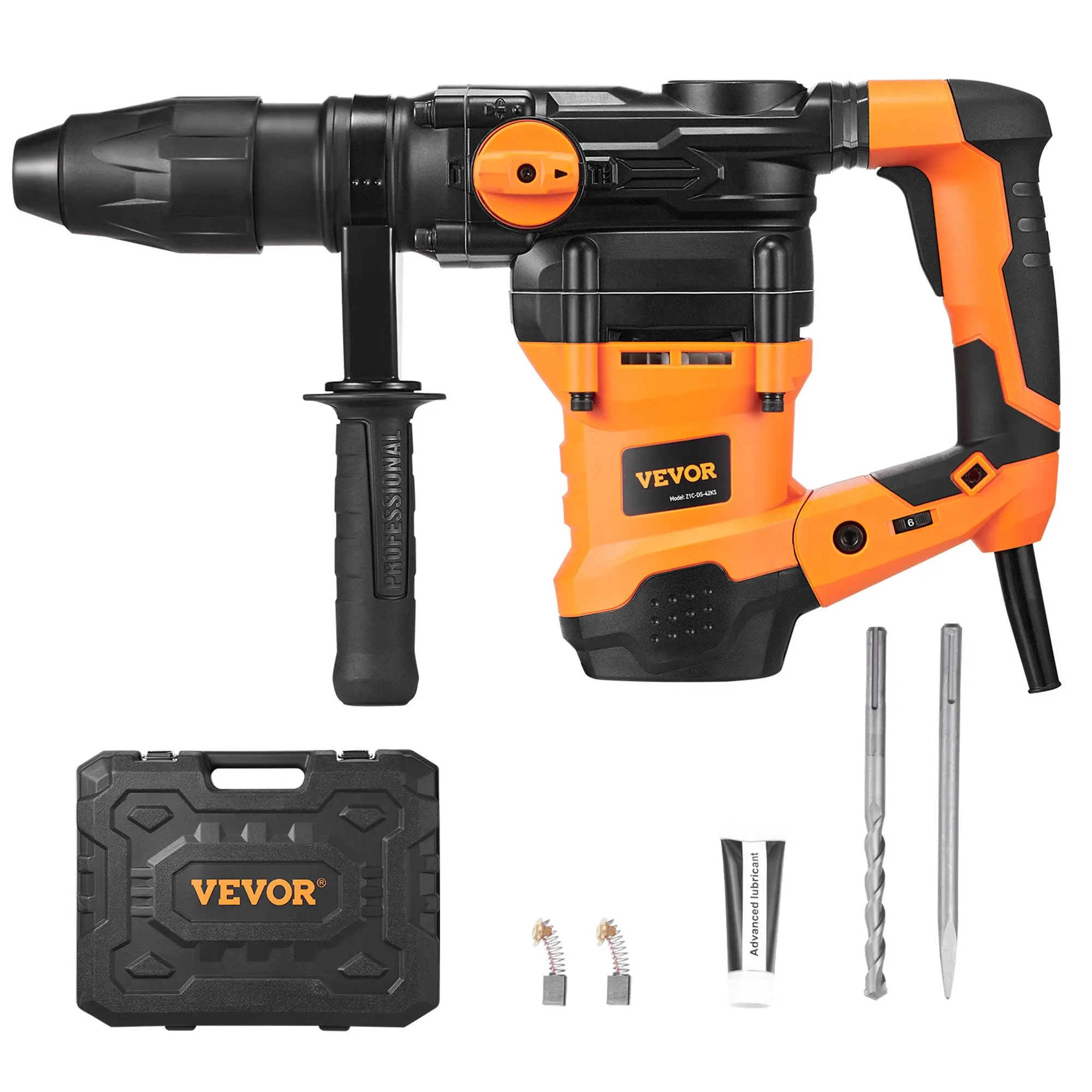 【DealsForYouDays】VEVOR 1-9/16 Inch SDS-Max Rotary Hammer Drill, 13Amp Corded Drills, Heavy Duty Chipping Hammers with Vibration Control Safety Clutch, Electric Demolition Hammers Variable Speed, Power Tool For Concr