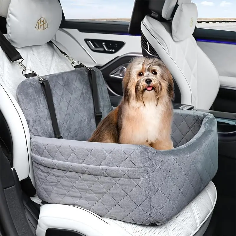 Dog Car Travel Bed｜Pet Car Safety Booster Seat｜Comfortable Travel Solution for Small & Medium Dogs｜Removable & Washable Pet Cushion｜Includes Safety Belt & Storage Pocket｜Keep Your Furry Friend Safe and Comfortable on Every Road Trip
