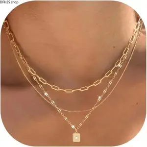 Layered Gold Box Chain Necklace Set for Women, Stackable Choker Jewelry with Delicate Pendants, Fashion Accessory for Daily Wear