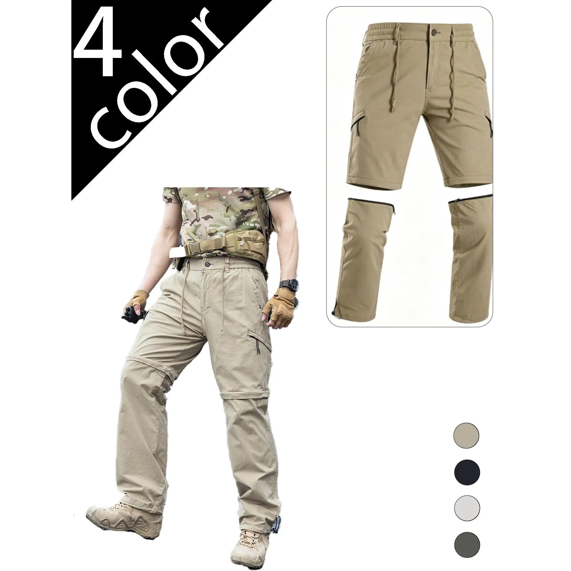 Summer new trendy sports pants with multiple pockets, loose fit, large size cargo pants for men, detachable tactical casual pants