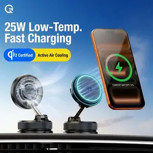 25w Magnetic Wireless Car Charger with Cooling Fan, Qi2 Certified, Magsafe Compatible, for iPhone 17/16/15/14/13/12, Charger Not Included