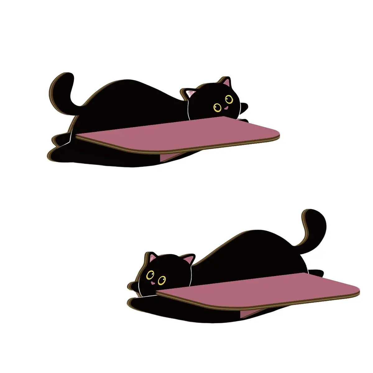 2-Piece Cat Theme Wall-Mounted Shelf Set, Wood-Like Design, Space-Saving, Holds Crystals, Books, Photos, Ideal for Living Room & Bedroom Decor