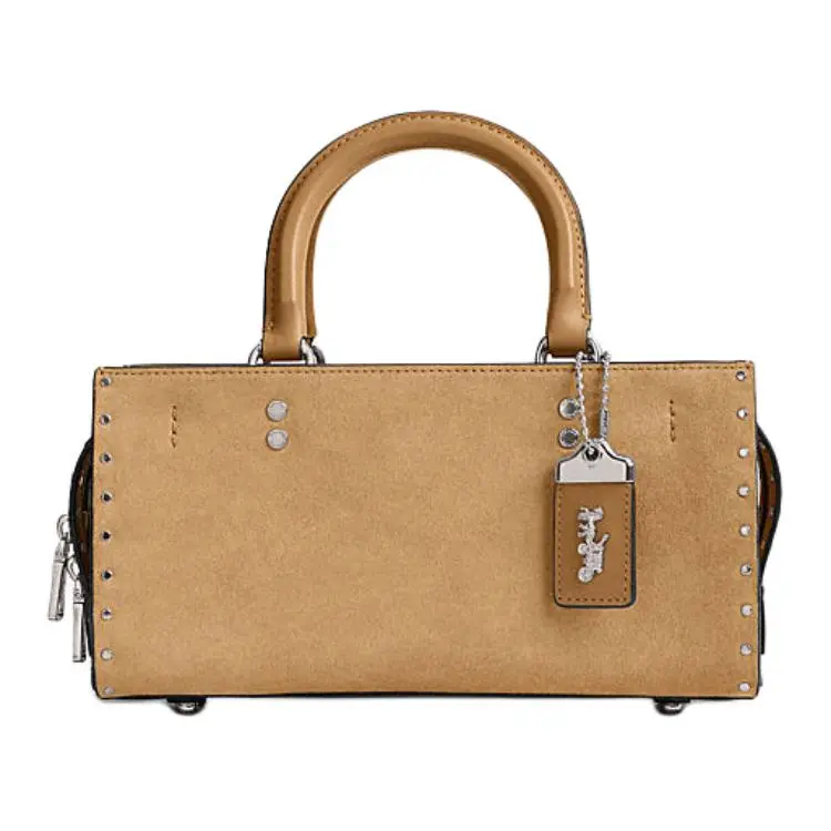 COACH Rogue 26 Rivet-Embellished Loaf-Style Crossbody Bag for Women, Earth-Tone Leather Handbag