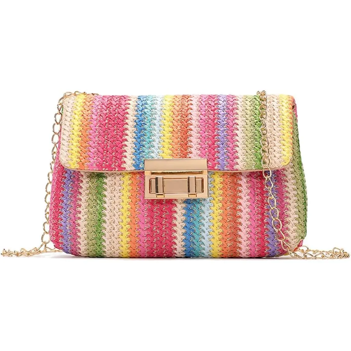 Colorful Rainbow Straw Bag for Women Woven Rattan Envelope Bag Crossbody Handbag Spring Summer Purse