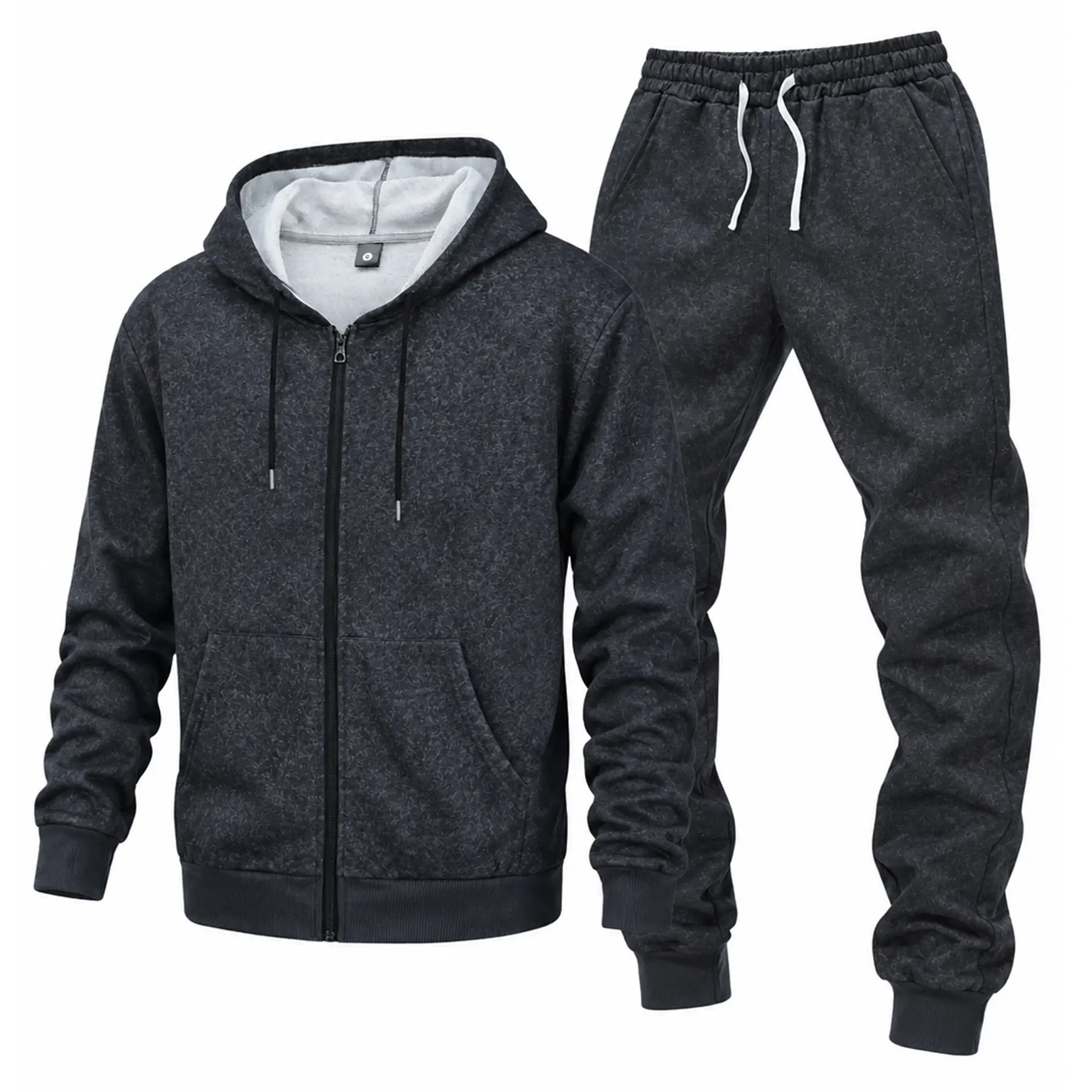 Men's Spring Autumn Lightweight 2-Piece Set Tracksuit Full Zip Hooded Sweatshirt and Jogger Pants Textured Casual Athletic Outfit Drawstring Hoodie Elastic Waist Sweatpants for Running Workout Gym Travel Streetwear Daily Wear Lounge Activewear Sportswear